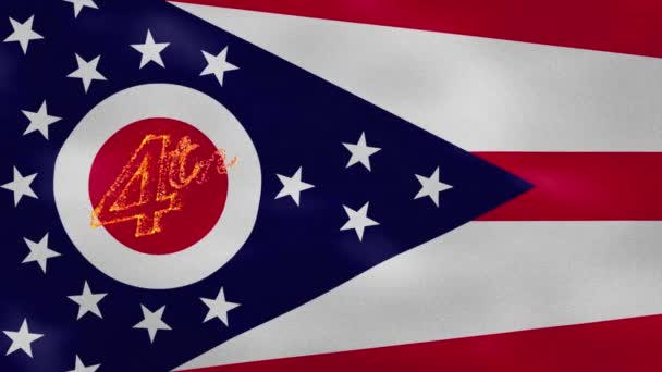 Fondo de la bandera de Ohio para el 4 de julio letras fuego, bucle — Vídeos de Stock