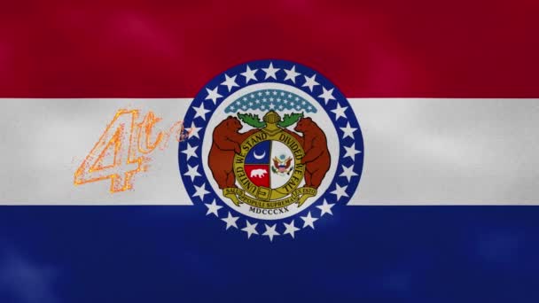 Fondo de la bandera de Missouri para el 4 de julio letras fuego, bucle — Vídeos de Stock