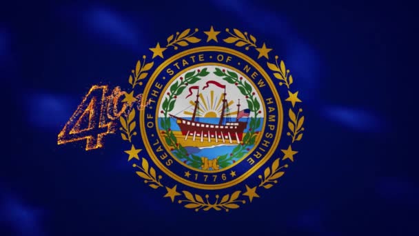 Fondo de la bandera de New Hampshire para el 4 de julio letras fuego, bucle — Vídeos de Stock