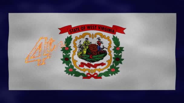 West Virginia Flagge Hintergrund für den 4. Juli Feuer Schriftzug, Schlaufe — Stockvideo