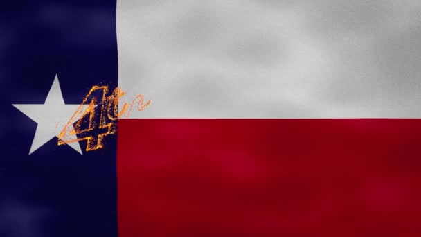 Plano de fundo da bandeira do Texas para 4 de julho letras de fogo, loop — Vídeo de Stock