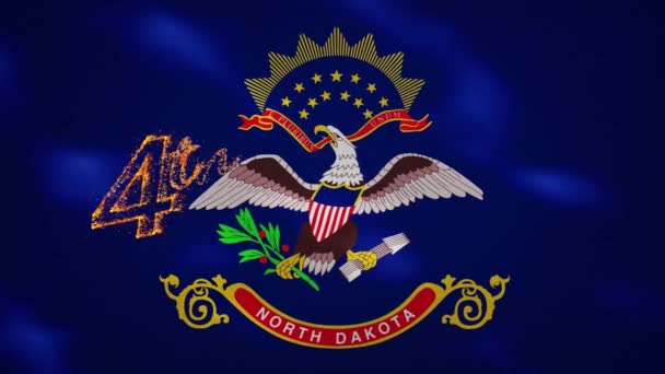 North Dakota vlag achtergrond voor 4 juli vuur belettering, lus — Stockvideo
