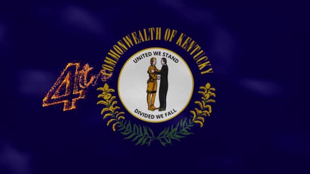 Kentucky vlag achtergrond voor 4 juli vuurbelettering, loop — Stockvideo