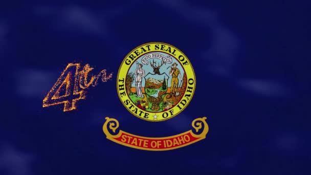 Fondo de la bandera de Idaho para el 4 de julio letras fuego, bucle — Vídeos de Stock