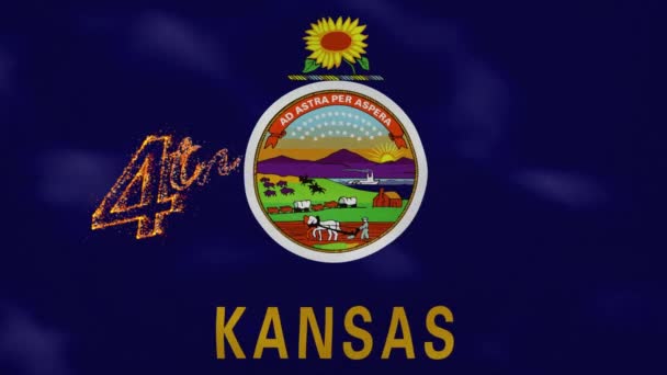 Kansas flag background for 4th of july fire lettering, loop — Stock Video