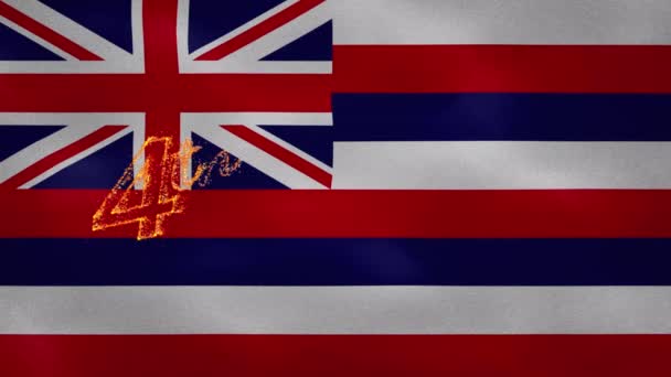 Hawaii Flagge Hintergrund für den 4. Juli Feuer Schriftzug, Schlaufe — Stockvideo