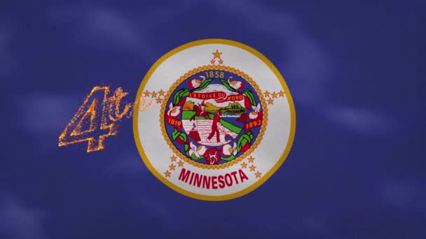 Fondo de la bandera de Minnesota para el 4 de julio letras fuego, bucle — Vídeos de Stock