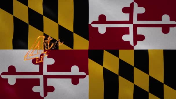 Fondo de la bandera de Maryland para el 4 de julio letras fuego, bucle — Vídeo de stock