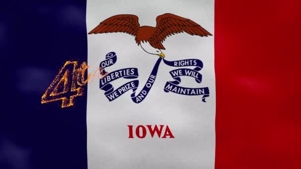 7月4日の火の文字、ループのためのアイオワ州の旗の背景 — ストック動画