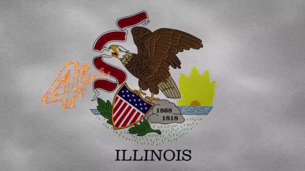 Fondo de la bandera de Illinois para el 4 de julio letras fuego, bucle — Vídeos de Stock