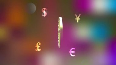 Monero madeni parası ve dünya para birimlerinin sembolleri bulanık arkaplan, döngü