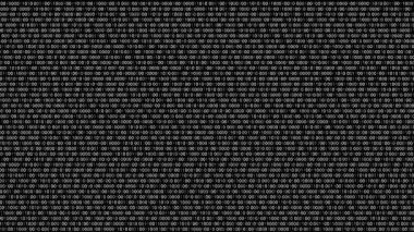Siyah arkaplan üzerindeki beyaz ikili kod değiştiriliyor, 0 ve 1, 4k görüntü döngüsü