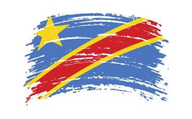 Democratic Republic of Congo flag in grunge brush stroke, vector image clipart