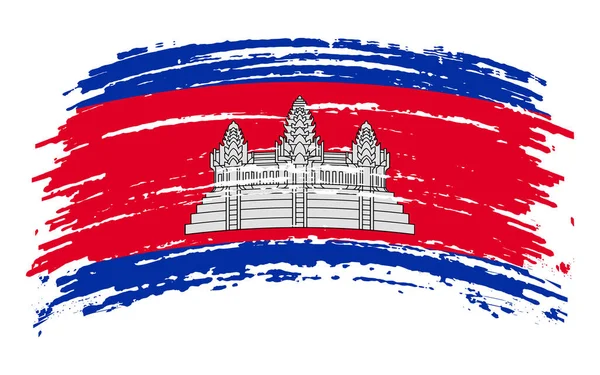 Cambodja Vlag Grunge Penseel Slag Vector Afbeelding — Stockvector