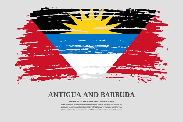 Antigua Barbuda Zászló Ecsetvonás Hatás Információs Szöveg Poszter Vektor Háttér — Stock Vector