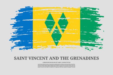 Saint Vincent ve Grenadines bayrağı fırça darbesi etkisi ve bilgi metin posteri, vektör arkaplanı