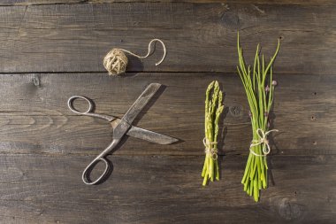 taze soğan, kuşkonmaz ve kuzukulağı demet   