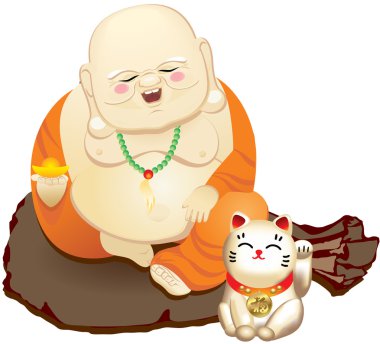 Buda Maneki Neko kedi ile gülüyor