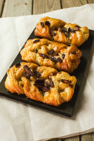 Pastelería Danesa Arce Con Nueces Jarabe Arce Vista Superior —  Fotos de Stock