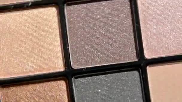 Make-up-Palette eingestellt. Professionelle mehrfarbige Lidschattenpalette. Make-up. Professionelle mehrfarbige Lidschatten-Make-up-Palette Hintergrund, Nahaufnahme. Rotation — Stockvideo