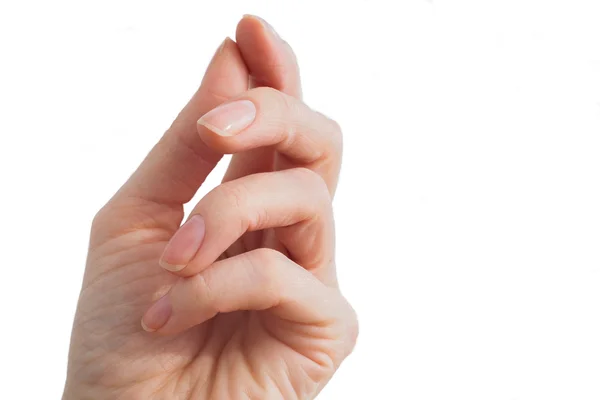 Vrouw handen met natuurlijke manicure geïsoleerd op witte achtergrond — Stockfoto