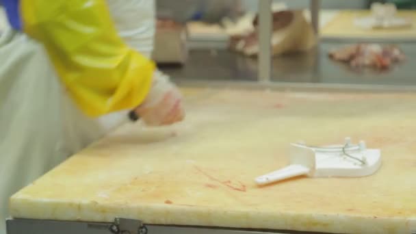 Process of separating meat from bone as a butcher close-up. — Stock Video