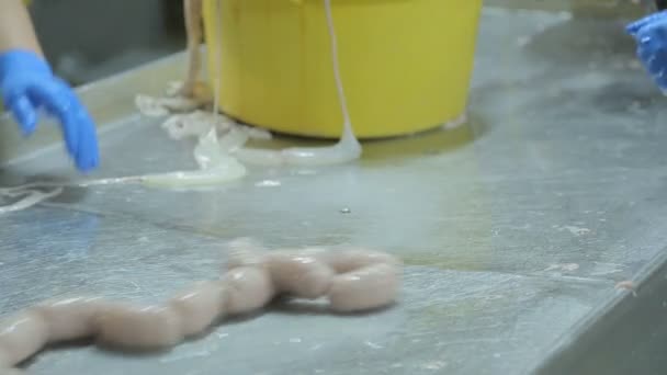 Funciona automaticamente enchimento a vácuo industrial para fabricação de salsichas . — Vídeo de Stock