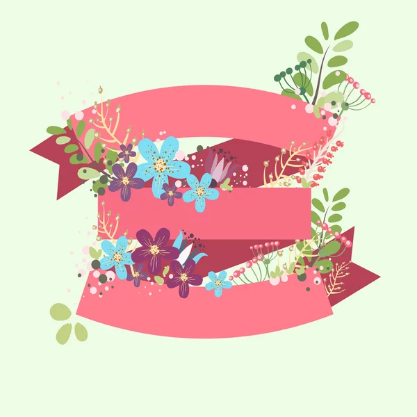 Ruban fleurs et feuilles . — Image vectorielle