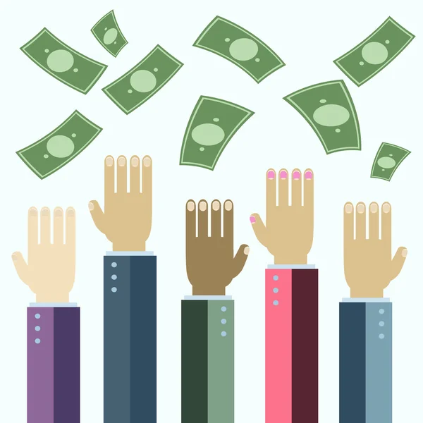 Businessmen hands reaching money — Stock Vector