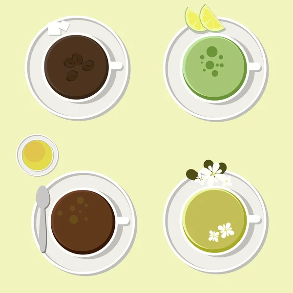 Tassen Kaffee und Tee. — Stockvektor