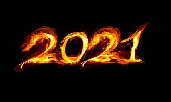 Beautiful Fire Numbers 2021 Black Background — Stock Photo, Image