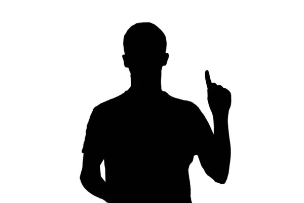 Black White Silhouette Man Raised Finger — Stock Photo, Image