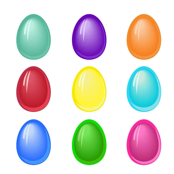 Conjunto de ovos de Páscoa coloridos lisos, efeito geleia — Vetor de Stock