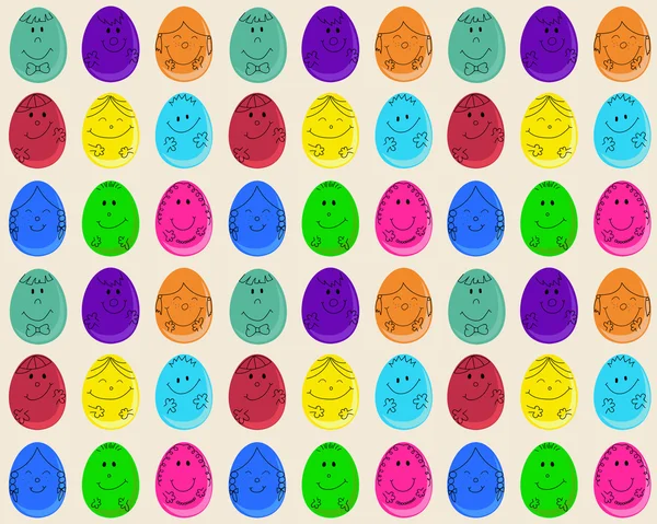 Seamless pattern with Easter eggs with smiling faces — Stock Vector