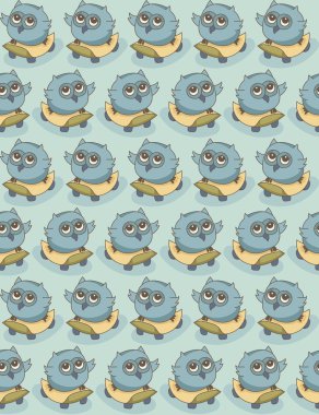 Kaykaylar, sorunsuz vektör arka plan ile sevimli baykuşlar