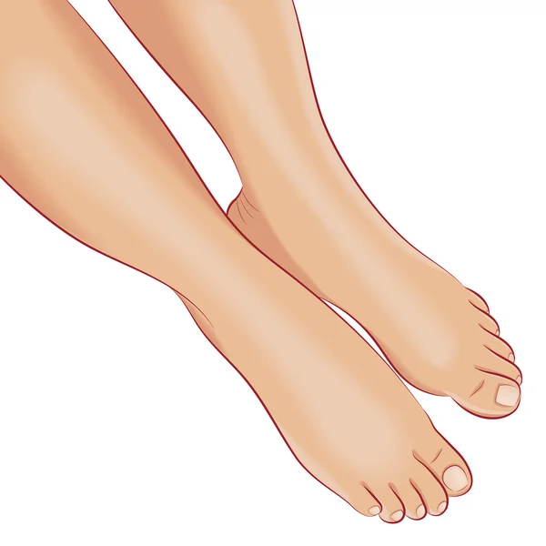 Pies femeninos desnudos con pedicura beige neutra . — Vector de stock