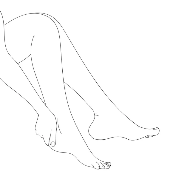 Slender female legs, barefoot, side view. — Stock Vector