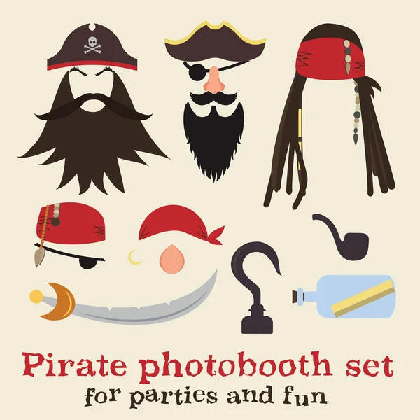 Conjunto de elementos piratas. Cabina de fotos pirata utilería vector conjunto — Vector de stock