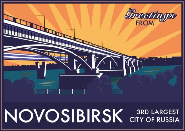 Vintage turistik tebrik kartı - Novosibirsk, Rusya Federasyonu.
