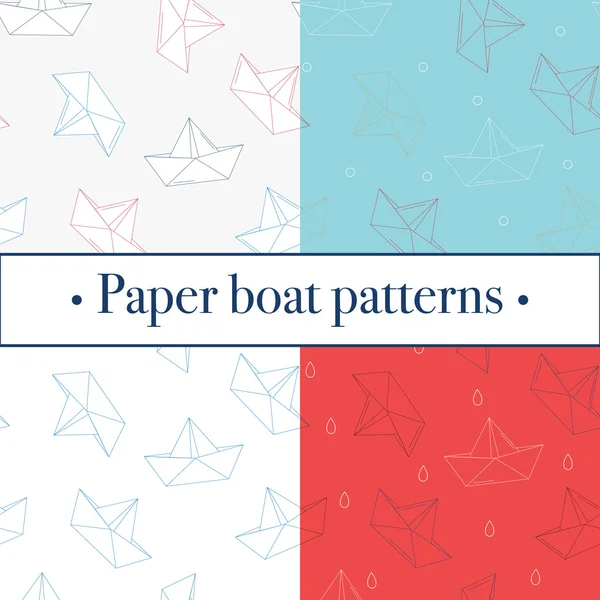 Set aus vier Origami-Papierbooten oder Schiffsmustern. Meeresthema. — Stockvektor