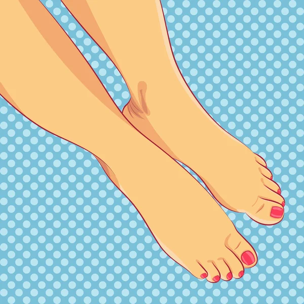 Pies femeninos desnudos con pedicura precisa, uñas de los pies rosadas . — Vector de stock