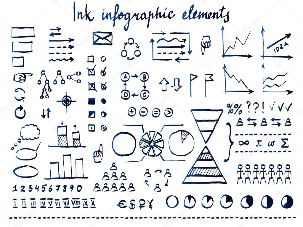Large set of infographic elements and doodles