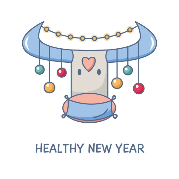 Frohe Und Gesunde Neujahrsgrüßkarte Netter Stier Mit Medizinischer Schutzmaske Gegen — Stockvektor