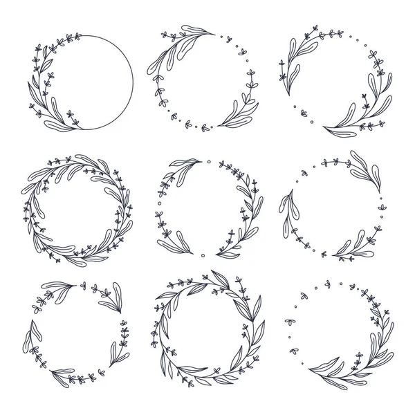 Floral Lavender Wreath Collection Hand Drawn Vector Illustration Isolated White — Stock Vector
