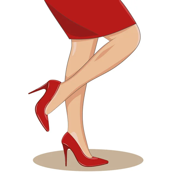 Jambes Féminines Minces Avec Des Chaussures Une Jupe Rouges Mode — Image vectorielle