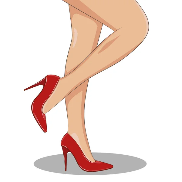 Jambes Féminines Minces Avec Des Chaussures Rouges Mode Vue Latérale — Image vectorielle