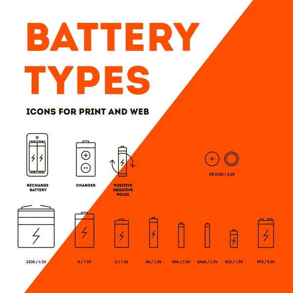 Типы аккумуляторов — стоковый вектор