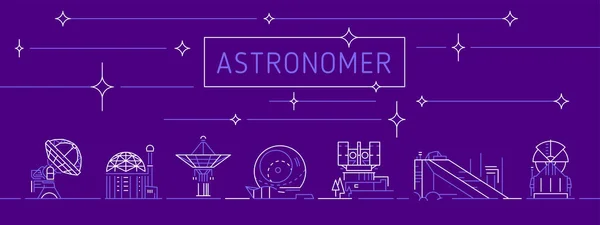 Sada Vektorových Ikon Astrofyziky Linkový Symbol Dalekohledu Pro Hvězdárenský Znak — Stockový vektor