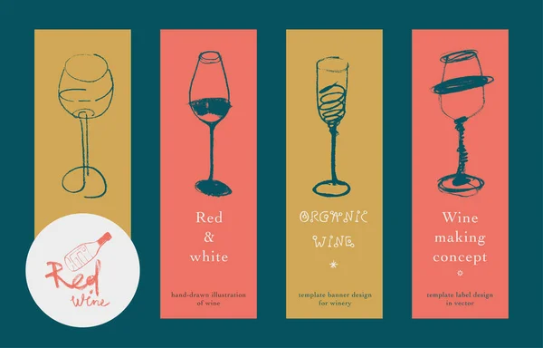 Inkt Alcohol Wijnglas Silhouet Tocht Rode Wijn Illustratie Witte Wijn — Stockvector