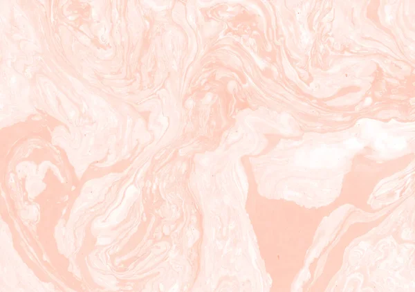 Abstract artsy backdrop. Decorative peach-colored acrylic marble texture. Eco friendly theme, festive brand, creative poster. Marbling background. Liquid ink on wet surface. Light rose marbled paper.